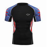 Short sleeve compression workout shirt.